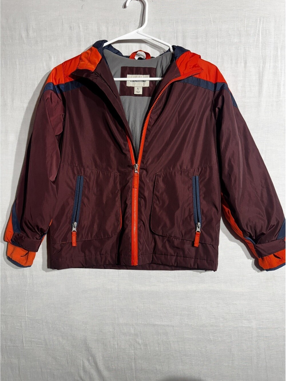 Lands End Boys Windbreaker Hooded Jacket Small Size 7